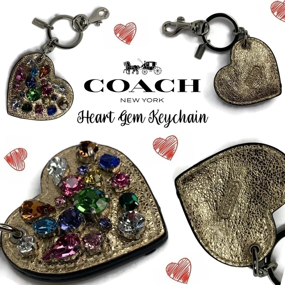 ❤️ Coach Multicolored Jewel Crystal HEART Keychain